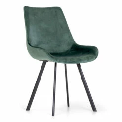 Boston Spisesbordsstol, Mørkegrøn Velour M. Sorte Metalben