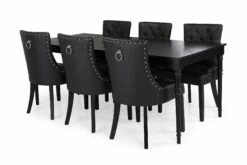 Erin Spisebordssæt M. 6 Tuva Spisebordsstole (Sort Kunstlæder), Sort