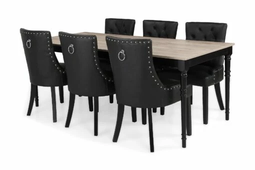 Erin Spisebordssæt M. 6 Tuva Spisebordsstole (Sort Kunstlæder), Grå Vintage 8 Erin Spisebordssæt M. 6 Tuva Spisebordsstole (Sort Kunstlæder), Grå Vintage -møbel butik 9000659113