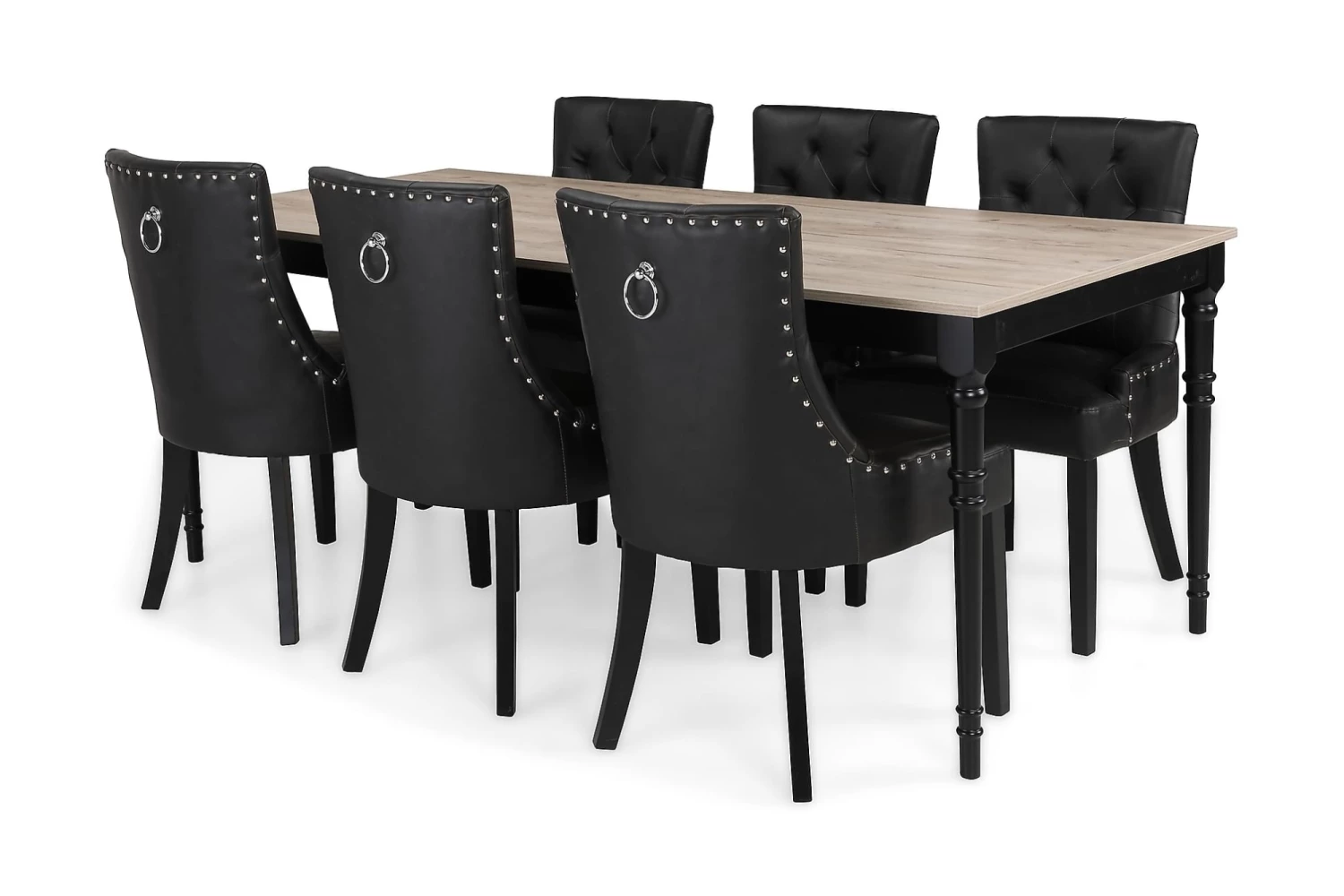 Erin Spisebordssæt M. 6 Tuva Spisebordsstole (Sort Kunstlæder), Grå Vintage 3 Erin Spisebordssæt M. 6 Tuva Spisebordsstole (Sort Kunstlæder), Grå Vintage