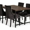 Wilmer Spisebordssæt M. 4 Viktoria Spisebordsstole (Mørkebrun), Rustik Elm M. Sort Stel