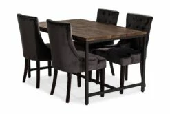Wilmer Spisebordssæt M. 4 Viktoria Spisebordsstole (Mørkebrun), Rustik Elm M. Sort Stel