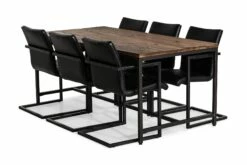 Wilmer Spisebordssæt M. 6 House Stole Spisebordsstole (Sort Pu), Rustik Elm M. Sort Stel