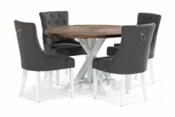 Lyon Spisebordssæt M. 4 Viktoria Spisebordsstole (Grå), Træ M. Hvid Stel