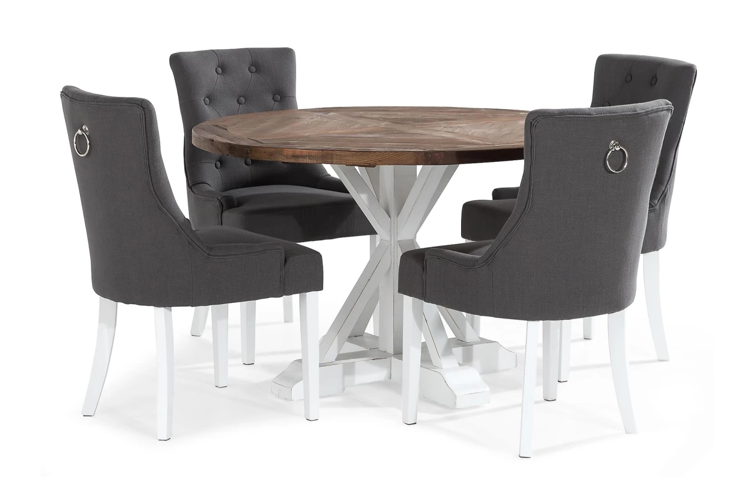 Lyon Spisebordssæt M. 4 Viktoria Spisebordsstole (Grå), Træ M. Hvid Stel 3 Lyon Spisebordssæt M. 4 Viktoria Spisebordsstole (Grå), Træ M. Hvid Stel